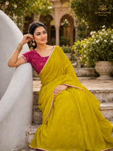 Golden Mustard Designer Saree | Glow & Glitter Boutique