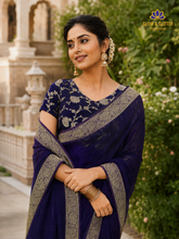 Royal Amethyst Designer Saree with Rich Gold Zari Border | Glow & Glitter Boutique