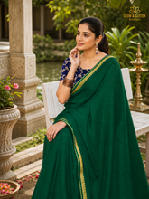 Emerald Heritage Designer Saree with Rich Gold Border | Glow & Glitter Boutique