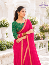 Rani Pink Heritage Designer Saree with Antique Gold Border | Glow & Glitter Boutique