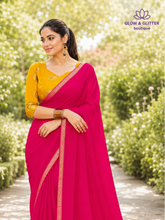 Pink Aura Heritage Saree with Antique Gold Border | Glow & Glitter Boutique