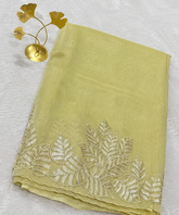 Organza silk saree with full embroidery Light Pastel Pistachio Shade | Glow & Glitter Boutique