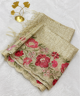 Tissue silk saree with full embroidery Ivory Shade | Glow & Glitter Boutique