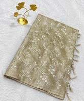 Tissue tissue silk saree with embroidery Silver Gold Beige Shade | Glow & Glitter Boutique