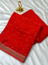 Banaras Crepe silk saree Orange color | Glow & Glitter Boutique