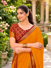 Swarna Mustard Heritage Border Saree | Glow & Glitter Boutique