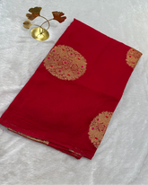 Premium Kora organza silk saree Red Shade Border less | Glow & Glitter Boutique