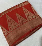 Tussar silk saree Orange with Temle Design | Glow & Glitter Boutique