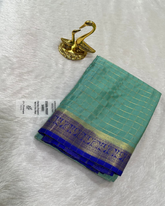 Premium Mysore crepe silk saree Sea Blue With Royal Blue Zari Border | Glow & Glitter Boutique