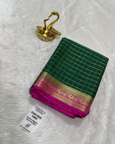 Premium Mysore crepe silk saree Bottel Green With Pink Zari Border | Glow & Glitter Boutique