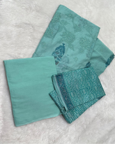 Kota Silk Shalwar Suit Teal Blue Shade Floral Design | Glow & Glitter Boutique