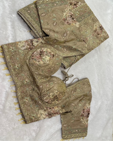 Designer Silk Saree Mocha Beige Floral Jaal Zari Design With Ready Made Blouse | Glow & Glitter Boutique