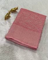 Banaras Brocade Silk Saree Baby Pink With Silver Zari Design | Glow & Glitter Boutique