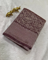 Banaras Brocade Silk Saree Dark Wine With Silver Zari Design | Glow & Glitter Boutique