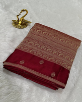 Banaras Brocade Silk Saree With Satin Border Deep Maroon & Gold Zari Design | Glow & Glitter Boutique