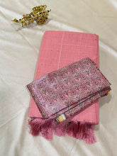 Linen Silk saree with designer blouse Lavender mix Pink Color Shade | Glow & Glitter Boutique