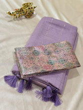 Linen Silk saree with designer blouse lilac Color Shade | Glow & Glitter Boutique