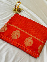 Vintage Style Viscose silk saree with blouse Orange Color | Glow & Glitter Boutique