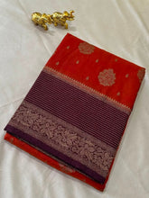 Premium Banaras silk with blouse rust shade | Glow & Glitter Boutique