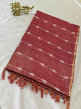 Tissue Linen Silk Dusty Rose with Antique Gold Zari Border | Glow & Glitter Boutique