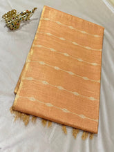 Tissue Linen Silk Golden Peach with Gold Zari Border | Glow & Glitter Boutique