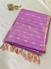 Tissue Linen Silk Lavender Purple Shade with Gold Zari Border | Glow & Glitter Boutique
