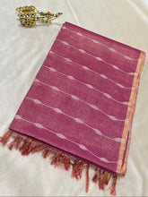 Tissue Linen Silk Mauve Pink with Rose Gold Zari Border | Glow & Glitter Boutique