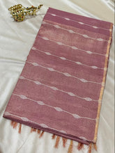 Tissue Linen Silk Dusty Mauve with Rose Gold Zari Border | Glow & Glitter Boutique