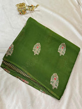 Matka tussar silk saree Olive Green Shade | Glow & Glitter Boutique