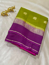 Vintage viscose silk saree Parrot Green with Wine Zari Border | Glow & Glitter Boutique