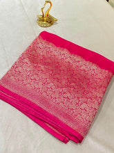 Premium HO silk saree Rani Pink Shade With Gold Zari Border | Glow & Glitter Boutique