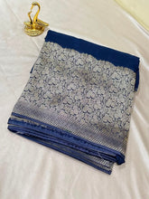 Premium HO silk saree Deep Teal Blue Shade With Gold Zaro Border | Glow & Glitter Boutique