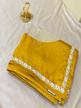 Premium Tussar Silk Saree with rich embroidery Mustard Yellow | Glow & Glitter Boutique