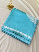 Premium Tussar silk saree with rich embroidery Sky Blue Shade | Glow & Glitter Boutique
