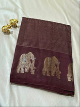 Vintage style viscose silk saree Coffee Brown with Gold Zari Elephant Border | Glow & Glitter Boutique