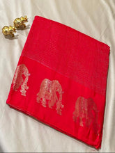 Vintage style viscose silk saree Rani Pink with Gold Zari Elephant Border | Glow & Glitter Boutique