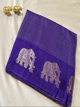 Vintage style viscose silk saree Royal Purple with Gold Zari Elephant Border | Glow & Glitter Boutique