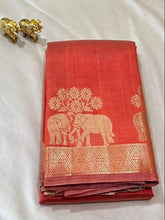 Semi Tussar Silk Saree Burnt Orange Shade with Antique Gold Zari Elephant Border | Glow & Glitter Boutique
