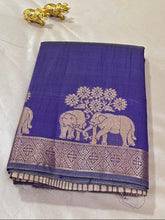 Semi tussar silk saree Lavender Purple Mix with Antique Gold Zari Elephant Border | Glow & Glitter Boutique