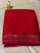 Banaras Crepe silk saree Cherry Red Color | Glow & Glitter Boutique