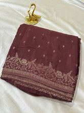 Banaras Crepe silk saree Coco Brown Shade | Glow & Glitter Boutique