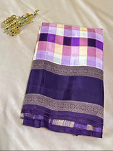 Premium Kanchi silk saree Royal Purple With Multi Checks | Glow & Glitter Boutique