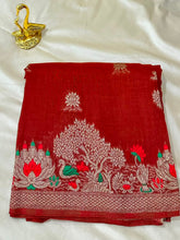 Matka Tussar Silk Rust Brown with Gold Zari & Multicolor Border | Glow & Glitter Boutique