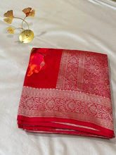 Banaras digital silk saree Red Color With Gold Zari Border | Glow & Glitter Boutique