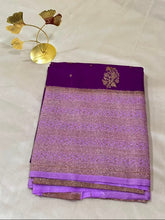 Banaras Georgette Silk Saree Royal Purple with Lavender Border | Glow & Glitter Boutique