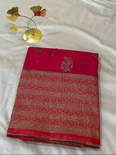 Banaras Georgette Silk Saree Cerise Pink with Antique Gold Zari Border | Glow & Glitter Boutique