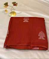 Matka Tussar Silk Rust Brown With Pink Gold Buttas | Glow & Glitter Boutique