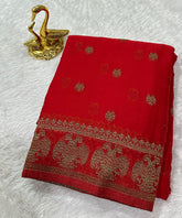 Banaras Georgette silk with blouse Blood Red Shade | Glow & Glitter boutique