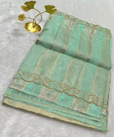 Organza silk saree with hand embroidery Powder blue Shade | Glow & Glitter Boutique