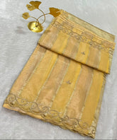 Organza silk saree with hand embroidery Light Pastle Yellow Shade | Glow & Glitter Boutique